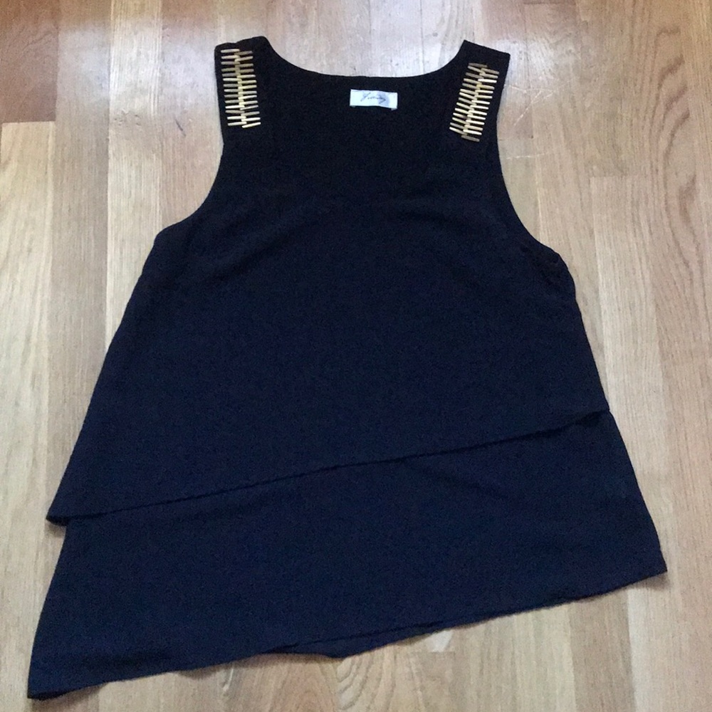 Freeway Chiffon Black Top With Gold Accent -Size S